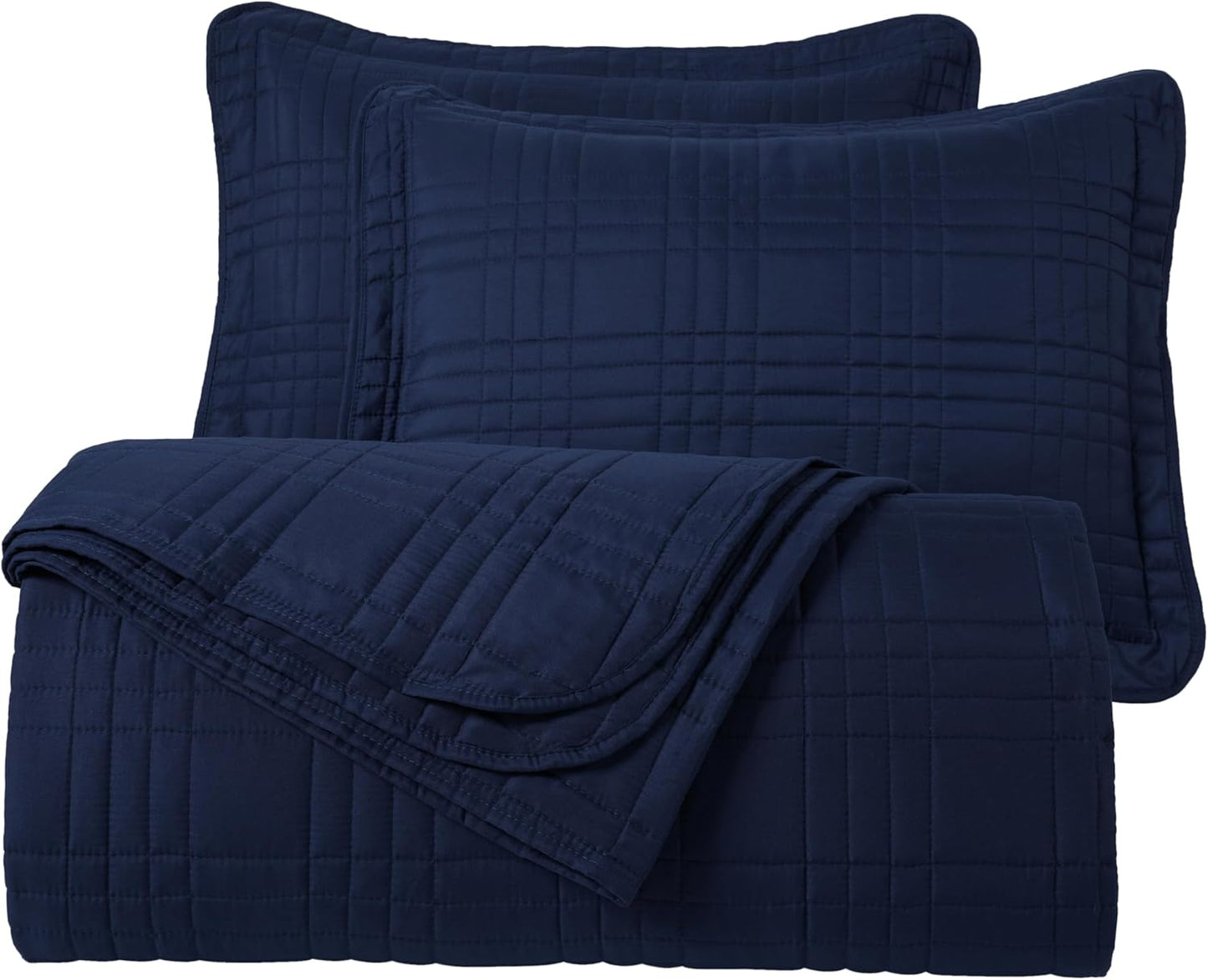 Kingston Queen Size Bedspread Set, 3-Piece Navy Oversized Quilted Microfiber Lightweight Bedspread Coverlet (100"X106") for All Seasons