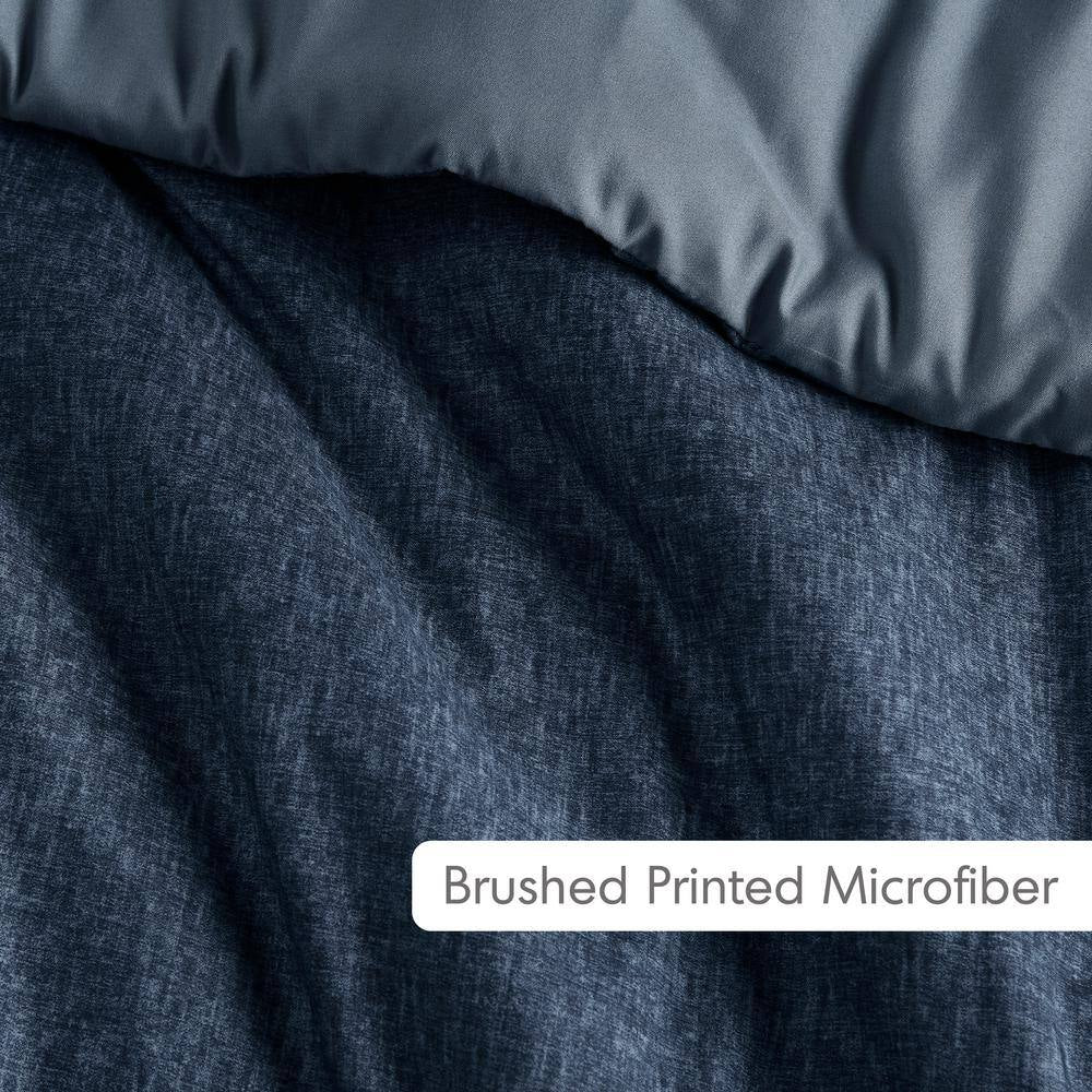 Camden 3-Piece Navy Microfiber King/Cal King Chambray Print Solid Comforter Set