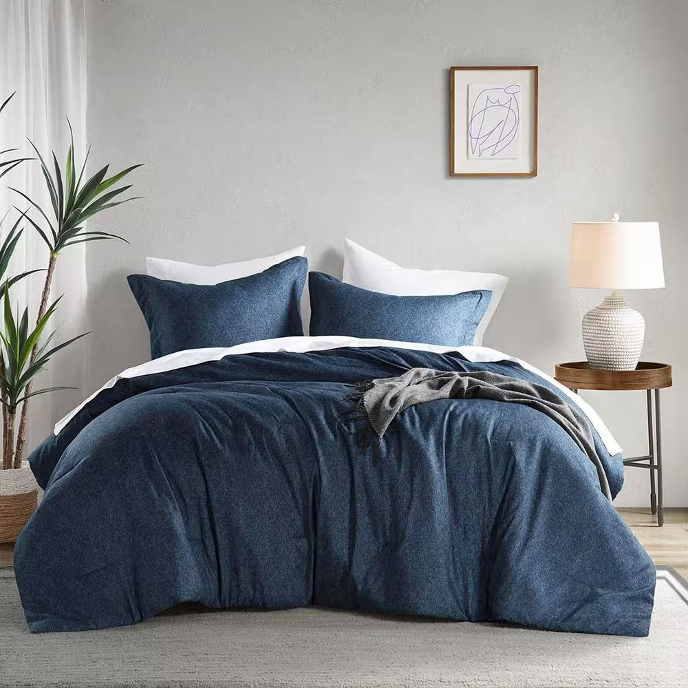 Camden 3-Piece Navy Microfiber King/Cal King Chambray Print Solid Comforter Set