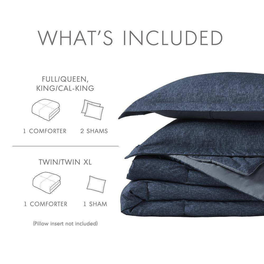 Camden 3-Piece Navy Microfiber King/Cal King Chambray Print Solid Comforter Set