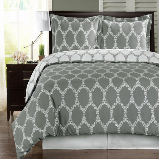 Brooksfield Gray and White 3 Piece Full/Queen Comforter Cover (Duvet Cover Set) 100% Cotton 300 TC