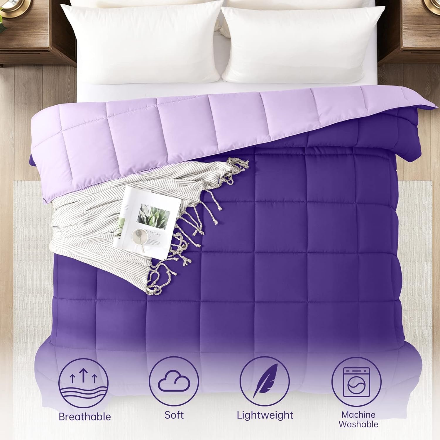 Twin Comforter Duvet Insert - Purple down Alternative Bed Comforter Twin Size, Lightweight Bedding Comforters Quilted Soft All Season Reversible Plum/Light Purple