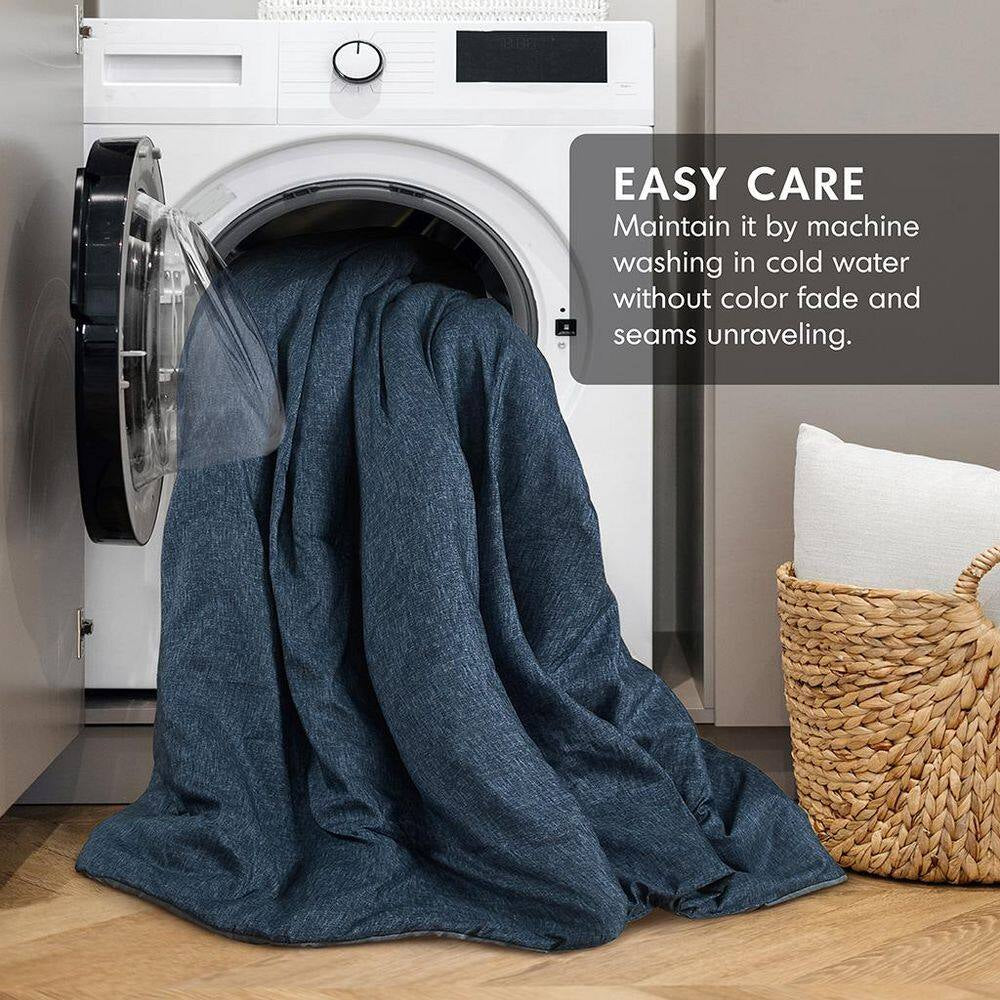 Camden 3-Piece Navy Microfiber King/Cal King Chambray Print Solid Comforter Set