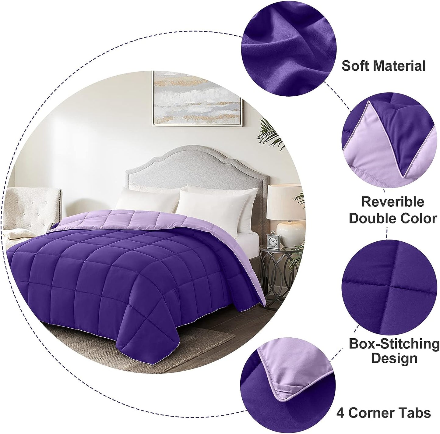 Twin Comforter Duvet Insert - Purple down Alternative Bed Comforter Twin Size, Lightweight Bedding Comforters Quilted Soft All Season Reversible Plum/Light Purple