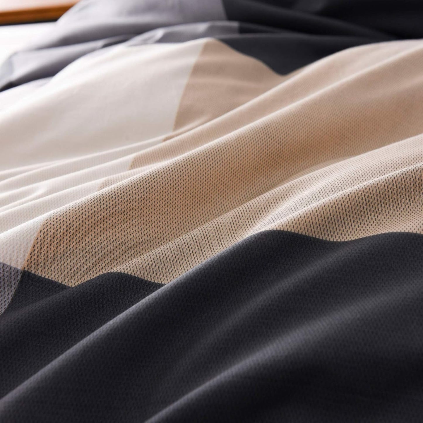 Plaid Duvet Cover Twin, 100% Cotton Check Geometric Bedding 3Pc Set, Retro Grey Hotel Quality Gingham Print Nordic Style, Reversible Solid Color with Zipper Closure, Ties (NO Comforter)