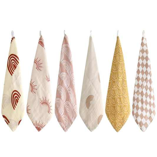 Baby Muslin Washcloths, Soft 6 Pack Baby Wash Cloths Unisex for Boys Girls, 70% Viscose from Bamboo and 30% Cotton Bath Face Towels, Bibs for Newborn with Sensitive Skin, 10.6X10.6 Inches