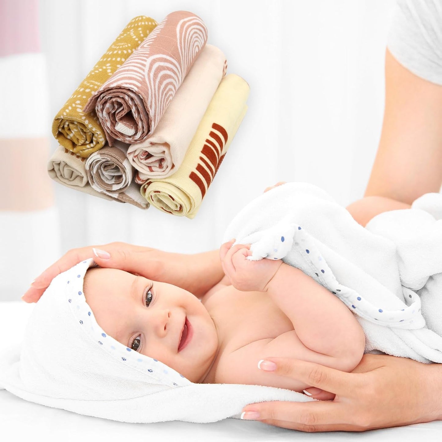 Baby Muslin Washcloths, Soft 6 Pack Baby Wash Cloths Unisex for Boys Girls, 70% Viscose from Bamboo and 30% Cotton Bath Face Towels, Bibs for Newborn with Sensitive Skin, 10.6X10.6 Inches